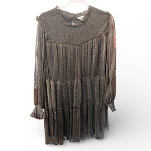 JODIFL Metallic Babydoll Dress 1X Gold Shimmer Tiered